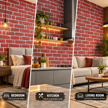 Self Adhesive 3D Rustic Red Brick Wallpaper 10m x 18in | Realistic Brick Stone Wall Decor