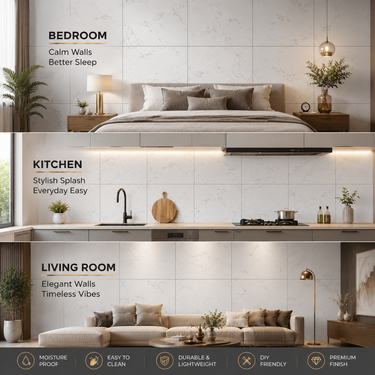 Self Adhesive White Texture Foam Wall Sheet 2x2 ft | 2mm Damp-Proof Wall Decor