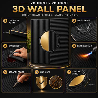 Self Adhesive Temple Grey Metallic Gold 3D PVC Wall Panel 1.5x1.5 ft | Peel & Stick