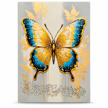 Luxury Teal Blue, Gold & Ivory Crystal Butterfly Wall Art Frame – Premium 3D Rhinestone Butterfly Decorative Panel