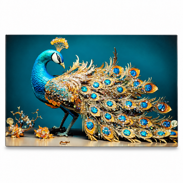Royal Turquoise & Gold Peacock Crystal Wall Art – Luxury 3D Rhinestone Decorative Frame