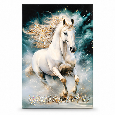 Royal White & Gold Horse Crystal Wall Art Frame – Luxury 3D Rhinestone Decorative Panel