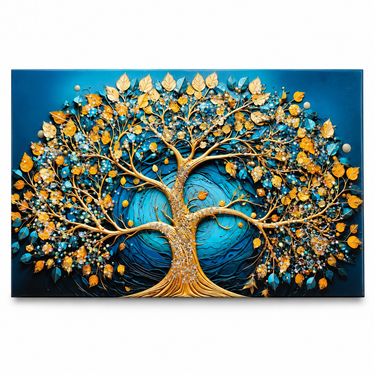 Majestic Teal & Gold Crystal Tree of Life Wall Art – Premium 3D Rhinestone Wall Panel