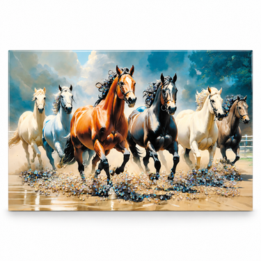 Royal Seven Horses Crystal Wall Art Frame – Luxury Multicolor 3D Rhinestone Decorative Panel