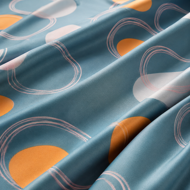 Teal Orbit Blue & Mustard Abstract Printed Double Bedsheet Set | Premium Microfiber with 2 Pillow Covers