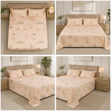 Peach Blossom Meadow Floral Printed Double Bedsheet Set | Super-Soft Microfiber with 2 Pillow Covers