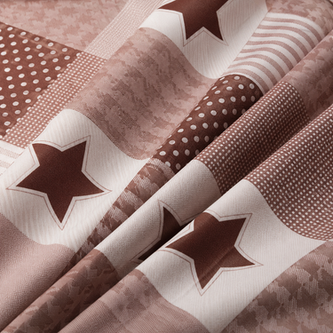 Mocha Star Patchwork Brown & Beige Printed Double Bedsheet Set | Super-Soft Microfiber with 2 Pillow Covers