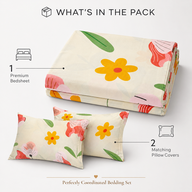 Tropical Bloom Multicolour Floral Printed Double Bedsheet