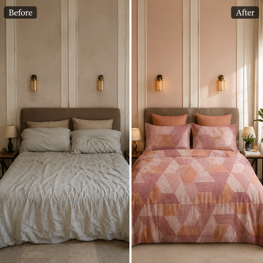 Rosewood Prism Pink Geometric Printed Double Bedsheet Set | Super-Soft Microfiber with 2 Pillow Covers