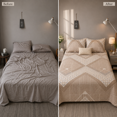 Desert Geometry Beige Geometric Printed Double Bedsheet Set | Super-Soft Microfiber with 2 Pillow Covers