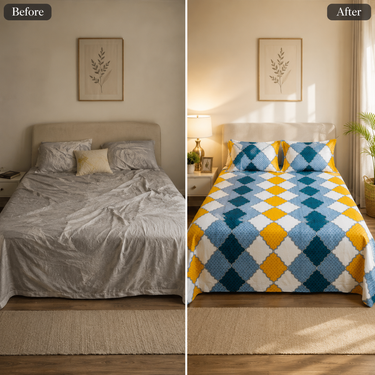 Saffron Teal Mosaic Multicolour Geometric Double Bedsheet Set | Super-Soft Microfiber with 2 Pillow Covers