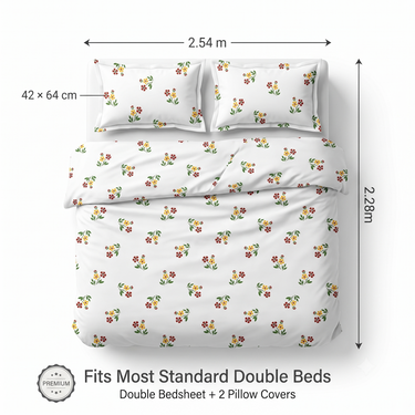 Ivory Wildflower Multicolour Floral Printed Double Bedsheet Set | Super-Soft Microfiber with 2 Pillow Covers