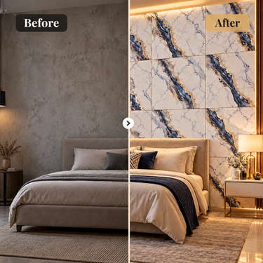 Self Adhesive White Navy Blue Gold Marble PVC Foam Wall Sheet 2x2 ft (ND-108) | 2mm Damp-Proof Wall Decor (Minimum 5 Quantity)