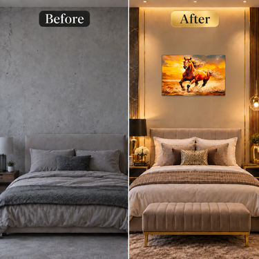 Royal Sunset Stallion Crystal Wall Art Frame – Luxury Orange & Gold 3D Decorative Panel