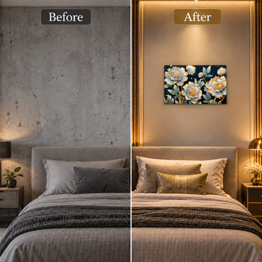 Luxury Ivory, Teal Blue & Gold Crystal Peony Floral Wall Art Frame – Premium 3D Rhinestone Flower Decorative Panel