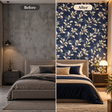 Self Adhesive Navy Blue Botanical Wallpaper 10m x 18in | Elegant Floral Leaf Wall Decor