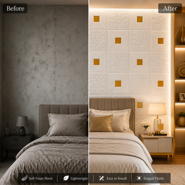 Self Adhesive Golden Tikkli Floral Design 2.25x2.25 ft Textured Foam Sheet with Gold Accent | 5 Sq.Ft Coverage