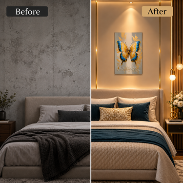 Luxury Teal Blue, Gold & Ivory Crystal Butterfly Wall Art Frame – Premium 3D Rhinestone Butterfly Decorative Panel