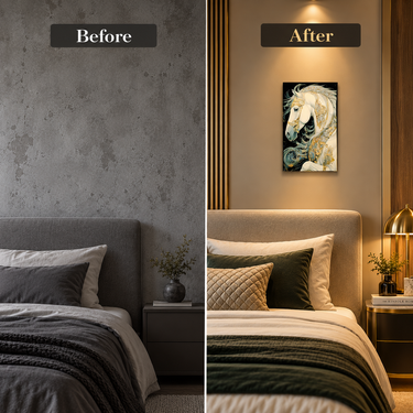 Majestic White & Gold Horse Crystal Wall Art Frame – Luxury 3D Rhinestone Decorative Panel