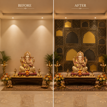 Black & Gold Jali Arch Ganpati Backdrop Set 6×6 Ft | Premium Pooja Mandap Decorative Panels | Ganesh Chaturthi Temple Decor