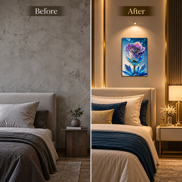 Royal Blue, Lavender & Gold Crystal Rose Wall Art Frame – Luxury 3D Rhinestone Flower Decorative Panel