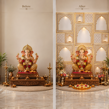 Golden Jali Arch Ganpati Backdrop Set 6×6 Ft | Premium Embossed Pooja Mandap Decoration Panels | Ganesh Chaturthi Festive Backdrop