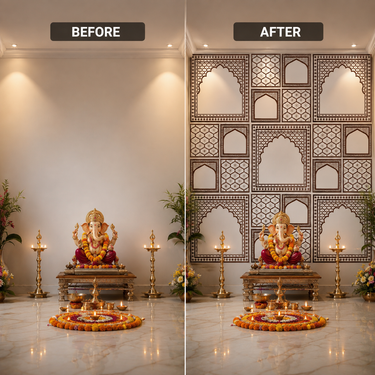Ornate Jali Arch Ganpati Backdrop Set 6×6 Ft | Premium Embossed Decorative Panels | Pooja Mandap, Temple & Festive Decor