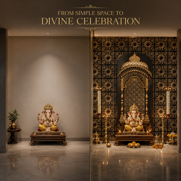 Royal Darbar Ganpati Backdrop Set – Black & Antique Gold