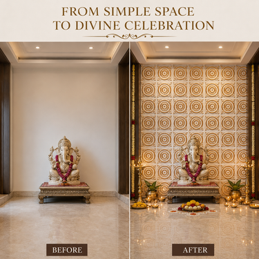 Divya Swarna Chakra Ganpati Backdrop Set – White & Gold