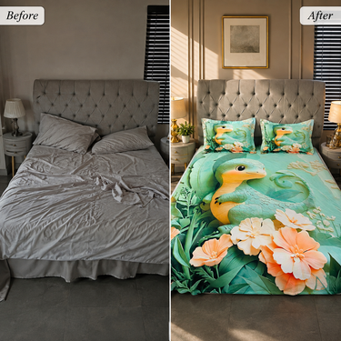Mint Green Cute Dinosaur & Floral Printed Double Bedsheet with 2 Pillow Covers | 100% Microfiber Satin Weave | Super Soft Pre-Shrunk Bedding Set – 87.5 × 92.5 Inch