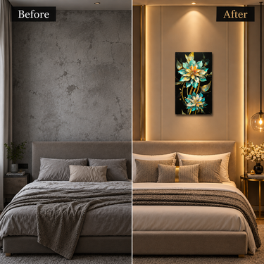 Luxury Turquoise & Gold Crystal Floral Wall Art Frame – Premium 3D Rhinestone Flower Decorative Frame
