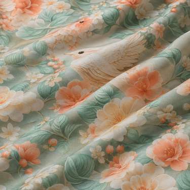 Sage Green Floral & White Bird Printed Double Bedsheet with 2 Pillow Covers | 100% Microfiber Satin Weave | Super Soft Pre-Shrunk Bedding Set – 87.5 × 92.5 Inch