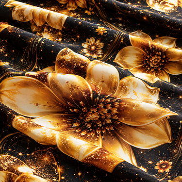 Black & Golden Floral Printed Double Bedsheet with 2 Pillow Covers | 100% Microfiber Satin Weave | Super Soft Pre-Shrunk Bedding Set – 87.5 × 92.5 Inch