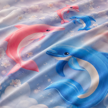 Blue & Pink Dolphin Printed Double Bedsheet with 2 Pillow Covers | 100% Microfiber Satin Weave | Super Soft Pre-Shrunk Double Bed Bedding Set – 87.5 × 92.5 Inch