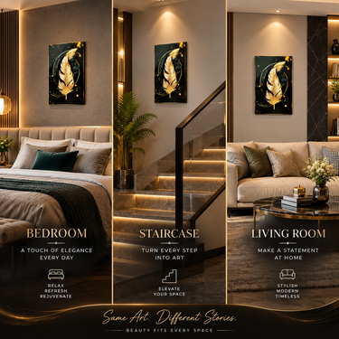 Luxury Black & Gold Crystal Feather Wall Art Frame – Premium 3D Rhinestone Decorative Frame