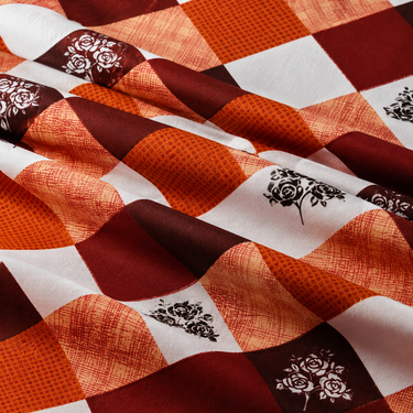 Autumn Rose Check Orange & Maroon Printed Double Bedsheet Set | Super-Soft Microfiber with 2 Pillow Covers