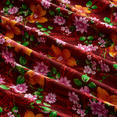 Crimson Garden Wine Red Multicolour Floral Printed Double Bedsheet Set | Super-Soft Microfiber with 2 Pillow Covers