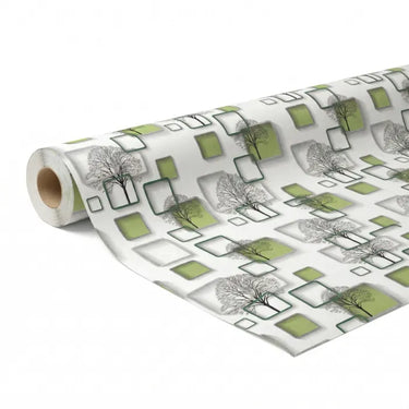 Self Adhesive Wallpaper White Green Square Texture 10 Meter