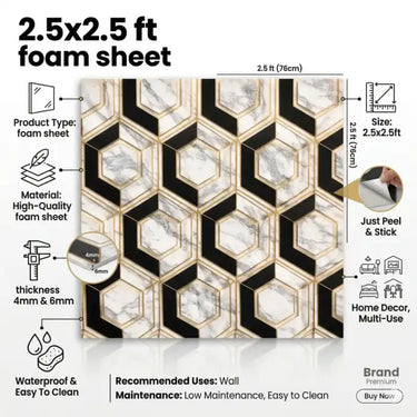 Nidhi Decor Pentagon Geometric Foam Sheet Close-Up – Modern Texture Wall Panel India