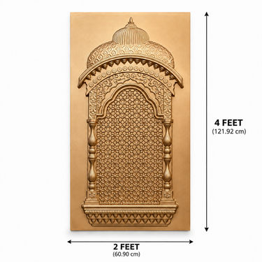 Royal Antique Gold Temple Arch Decorative Wall Panel 4×2 Ft | Premium Ganpati Pooja Room Backdrop Panel | Mandir & Mandap Wall Decor