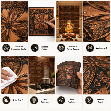 Majestic Black & Copper Floral Mandir Ganpati Backdrop Set – 6 ft × 8 ft | Golden Jali Arch Pooja Decor