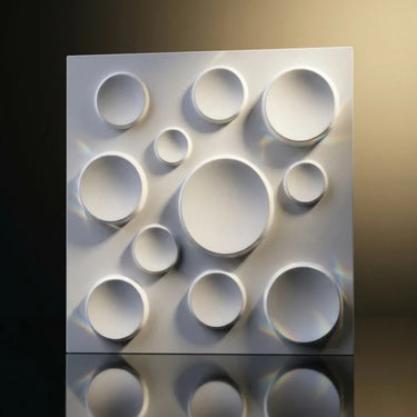 Bubble White 3D PVC Wall Panel Installed on Living Room Accent Wall – Nidhi Decor Mumbai India