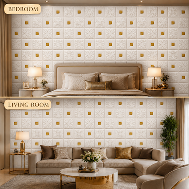Self Adhesive Golden Tikkli Floral Design 2.25x2.25 ft Textured Foam Sheet with Gold Accent | 5 Sq.Ft Coverage