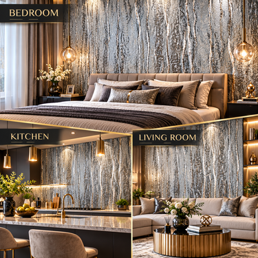 Self Adhesive Silver Metallic Embossed Wallpaper 10m x 18in | Luxury Foil Texture Wall Decor