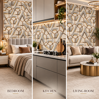 Self Adhesive 3D Gilded Hexagon Wallpaper 10m x 18in | Luxury Geometric Decor