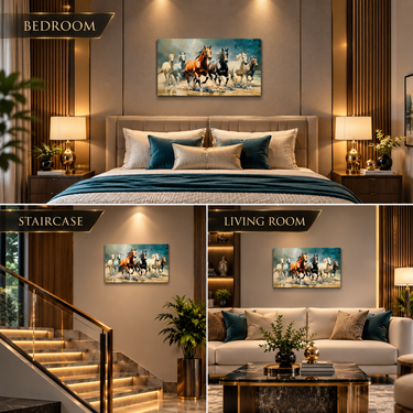Royal Seven Horses Crystal Wall Art Frame – Luxury Multicolor 3D Rhinestone Decorative Panel