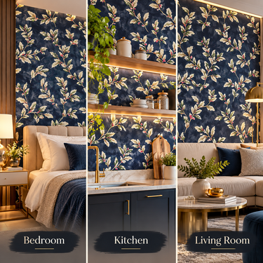 Self Adhesive Navy Blue Botanical Wallpaper 10m x 18in | Elegant Floral Leaf Wall Decor