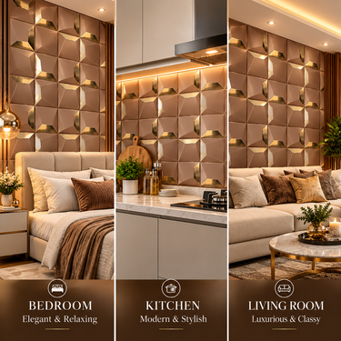 Non Self Adhesive Prism Chocolate Gold 3D PVC Wall Panel 20x20 Inch | Premium Decorative Wall Panel | 5-Year Life (Order Minimum 5 Panels)
