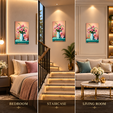 Luxury Pink Blossom & Aqua Blue Crystal Floral Wall Art Frame – Premium 3D Rhinestone Flower Vase Decorative Panel