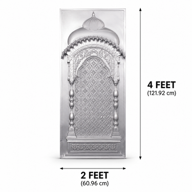 Royal Silver Temple Arch Decorative Wall Panel 4×2 Ft | Premium Ganpati Pooja Room Backdrop Panel | Mandir, Mandap & Festive Wall Decor